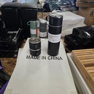Vacuum Flask Set 17oz - Insulated Water Bottle thermos 3 Cups - BLACK